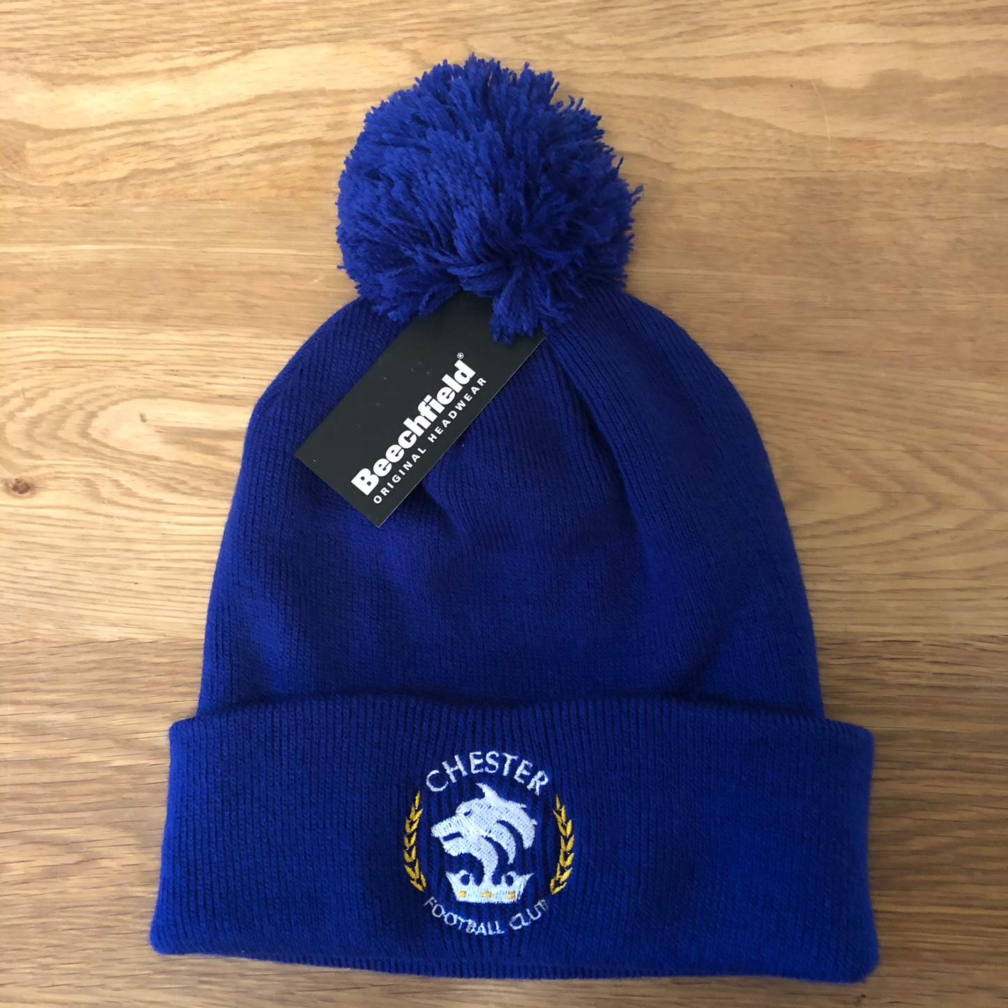 Royal Blue Bobble Beanie with Crest