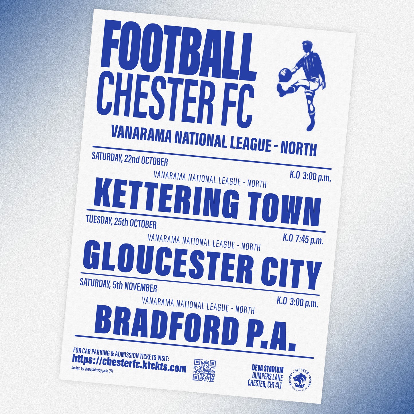 Chester FC Home Fixture List '22/23 - Kettering, Gloucester, BPA